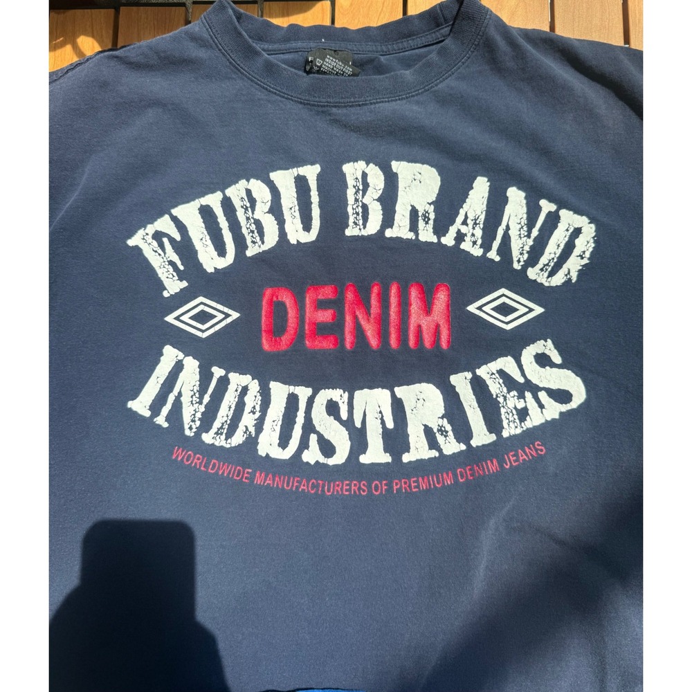 Vintage FUBU Denim Industries T Shirt 2XL Navy Blue 90s Hip Hop Streetwear Tee